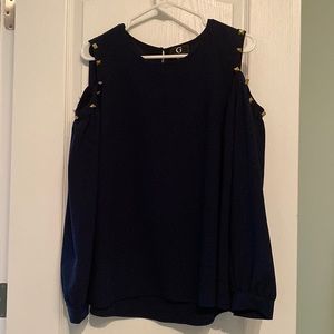 Size Large navy blue cold shoulder blouse!